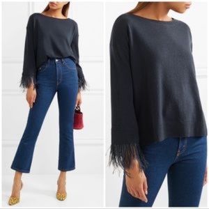 JCrew feather trimmed wool blend navy sweater